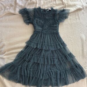 Ivy City Co Kids Dress in Teal with Ruffles
